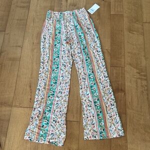 Kids Floral Stripe Pull-On Pants in Mint and Pink